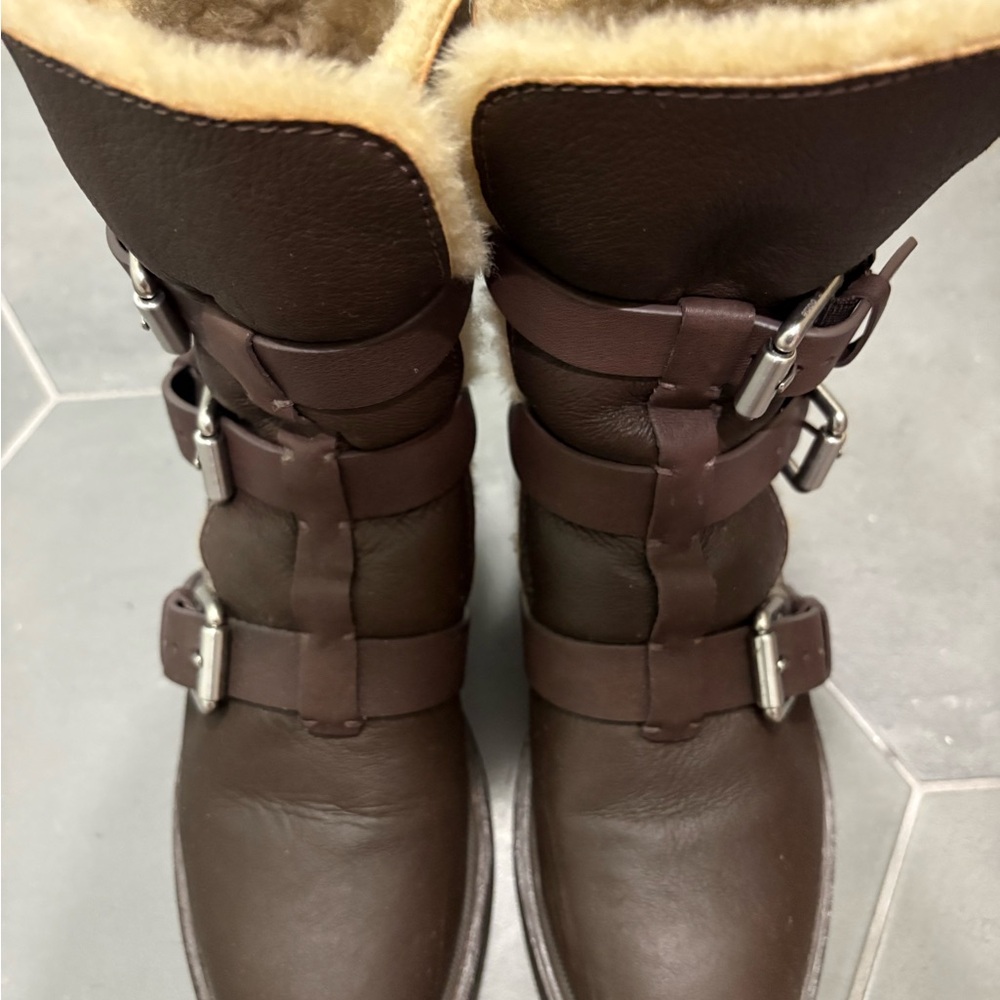 Rag & Bone Dark Brown Leather Moto Boots with Buckles - Picture 2 of 9